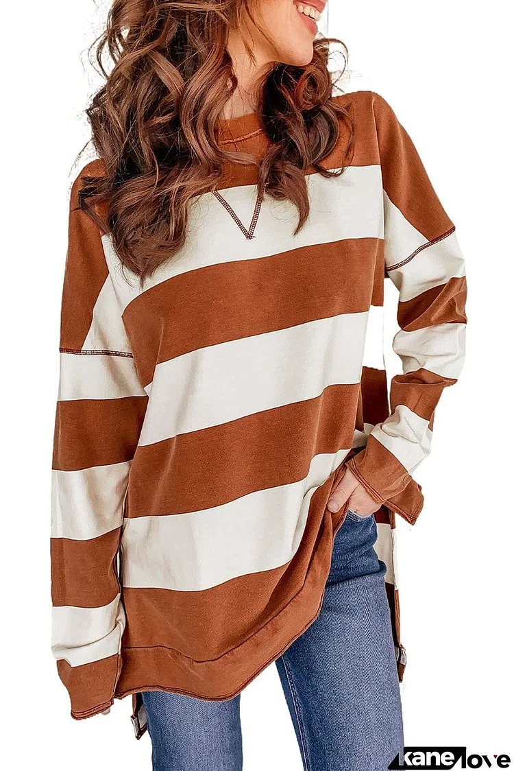 Striped Drop Shoulder Pullover Sweatshirt