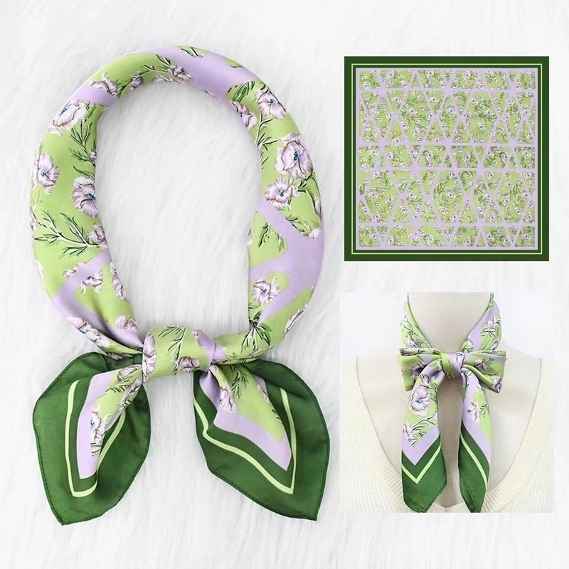 2 Pieces Women’s Elegant Plaid Flower Horse Satin Silk Scarf