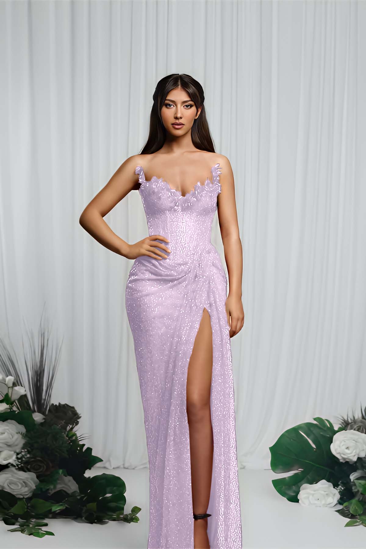 Hidais Strapless Sleeveless Mermaid Prom Dress With High Split Pleated