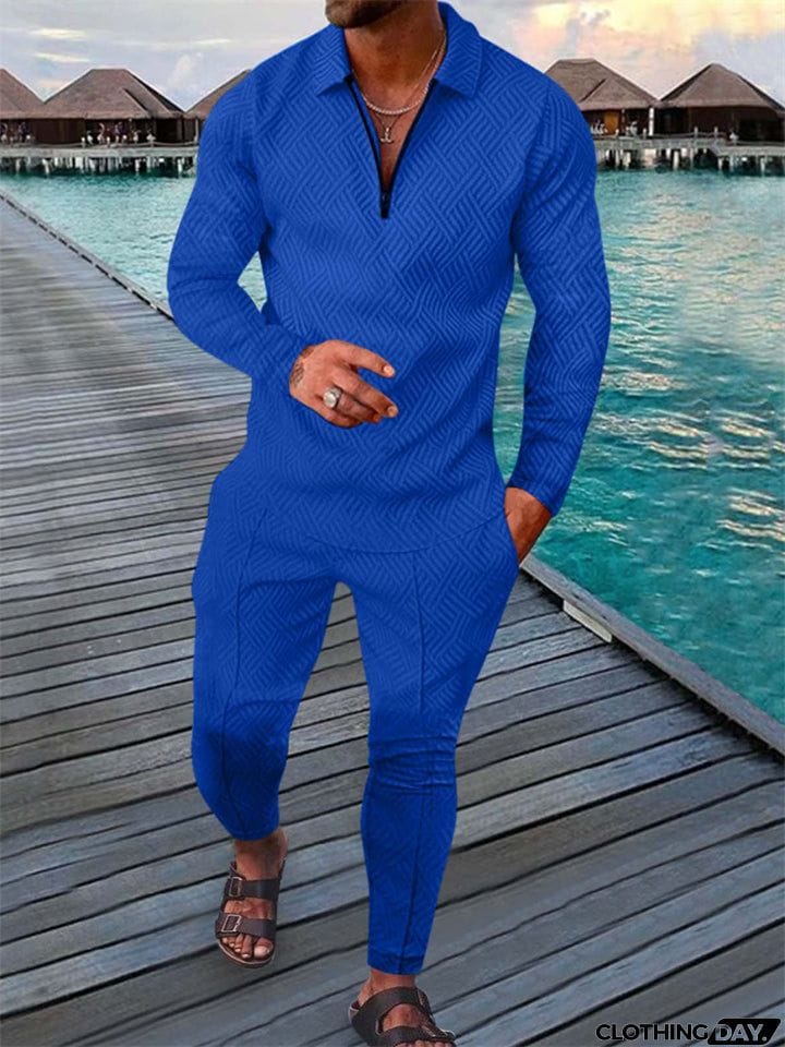 Spring Holiday Men's Lapel Quarter-Zip Pullover Fashion Sets