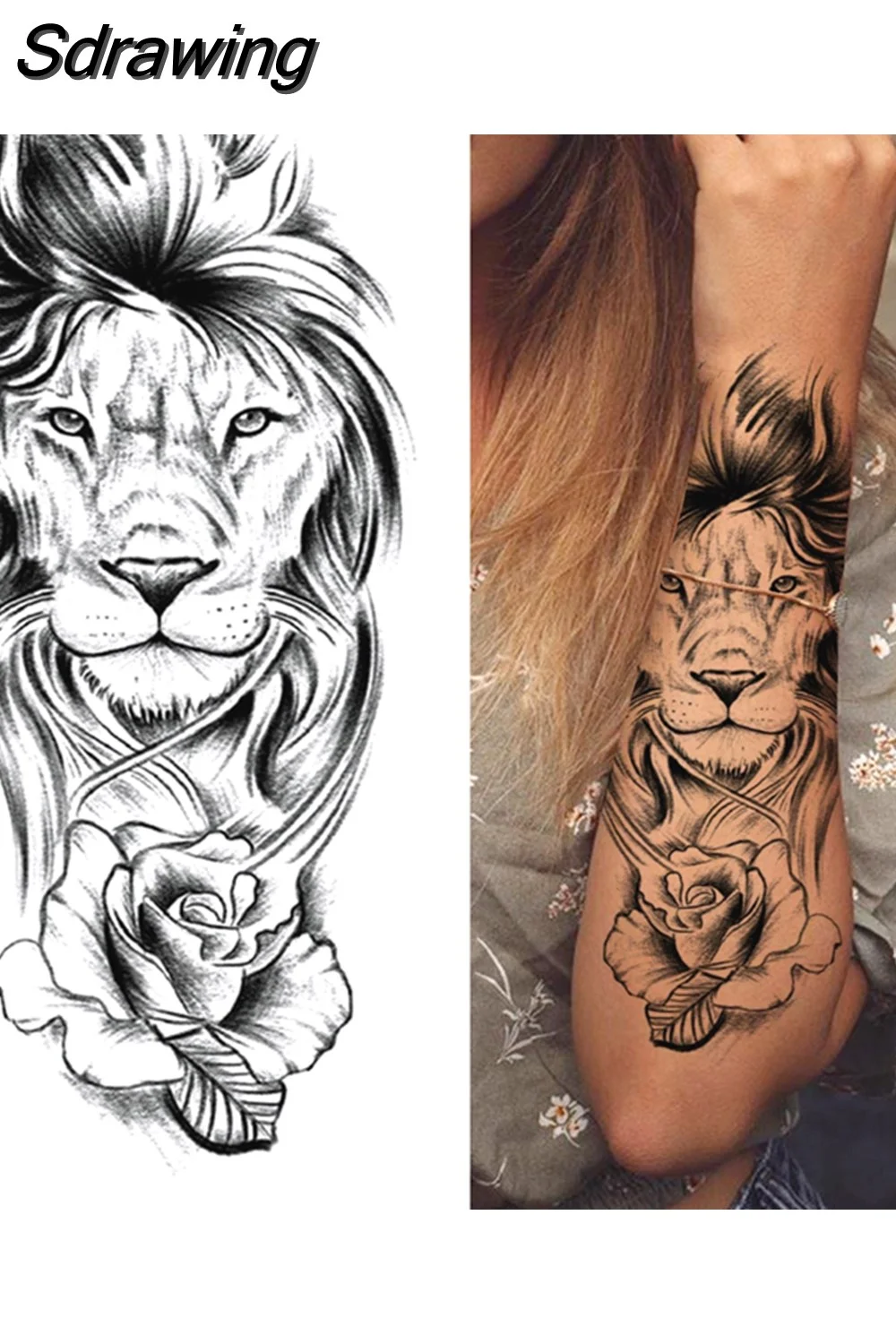 Sdrawing Tiger Temporary Tattoos For Men Women Kids Lion Skull Cross Tattoo Sticker Black Compass Skeleton Tatoos Leg Thigh 1103 715-0