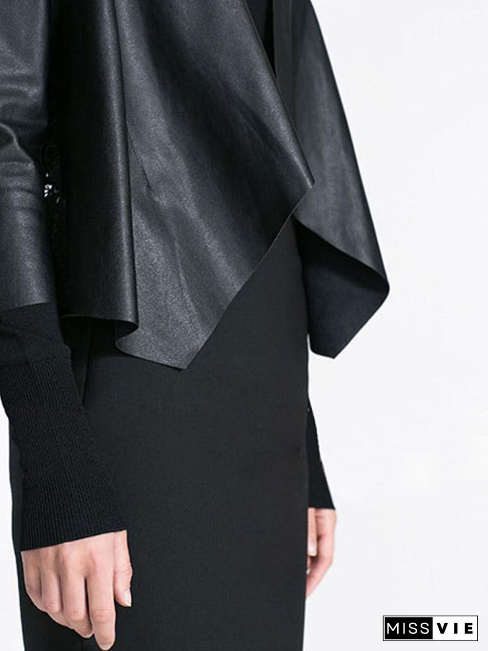 Back Hollow Out Lace PU Leather Black Jacket Coat