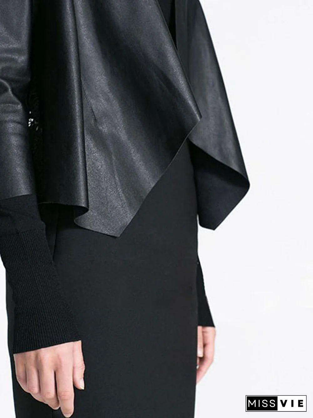 Back Hollow Out Lace PU Leather Black Jacket Coat