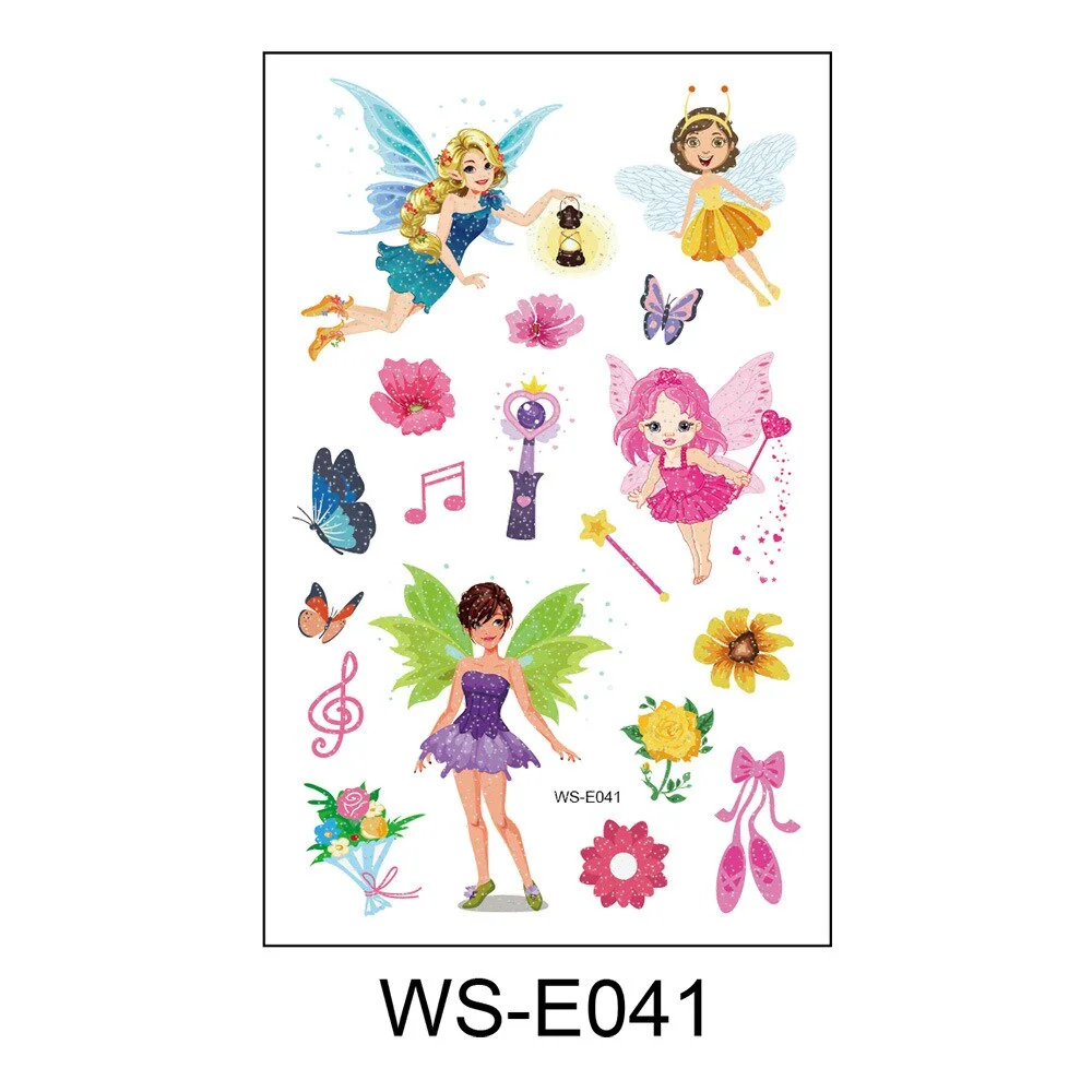 10 Kinds Glitter Powder Fairy Tattoos Butterfly Rainbow Castle Flowers Temporary Body Stickers Disposable Children Party Makeup