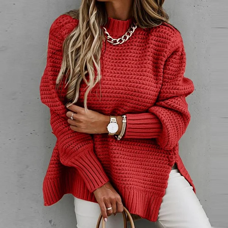 Autumn and Winter New Semi-high Collar Loose Solid Color Long-sleeved Sweater Women
