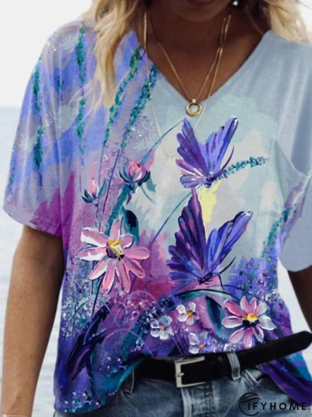 Butterfly Flower Illustration Print T-shirt | IFYHOME