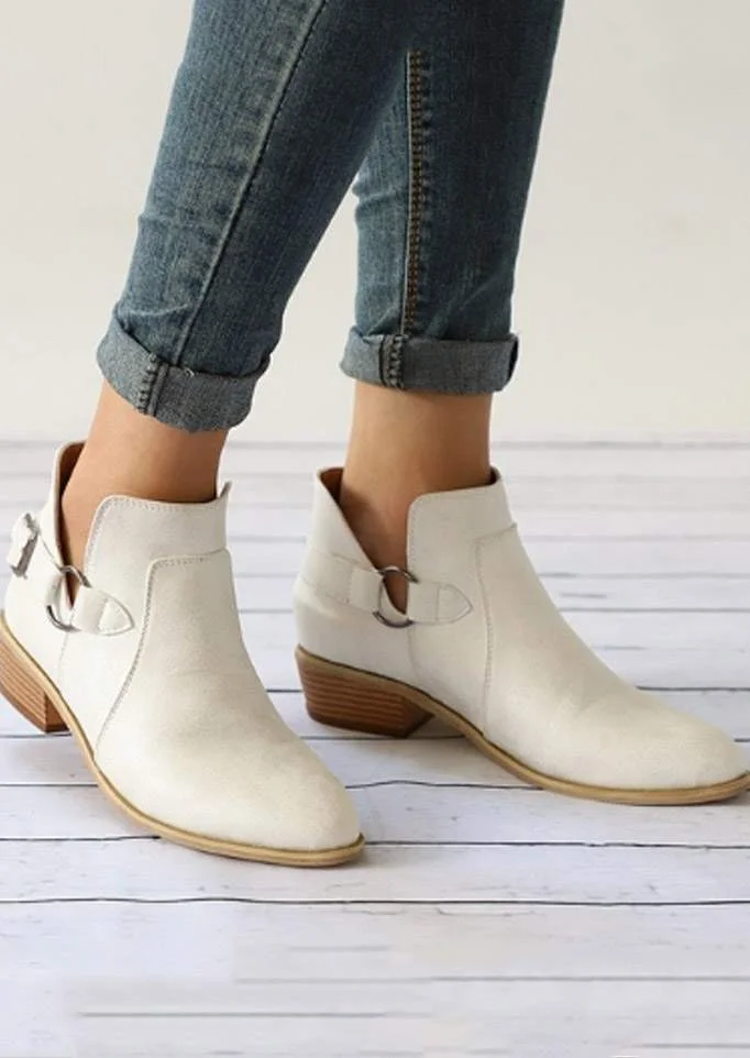 Solid Color Pointed Toe Buckle Embellished Boots