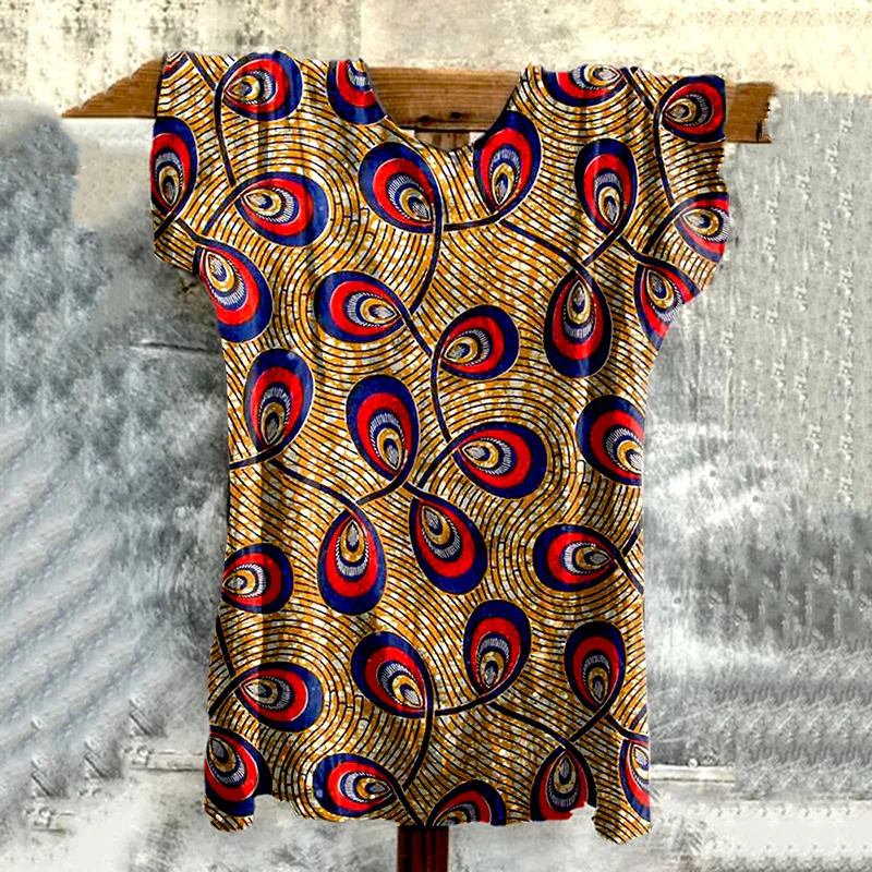 African Art Print Crew Neck Linen Blend T-shirt