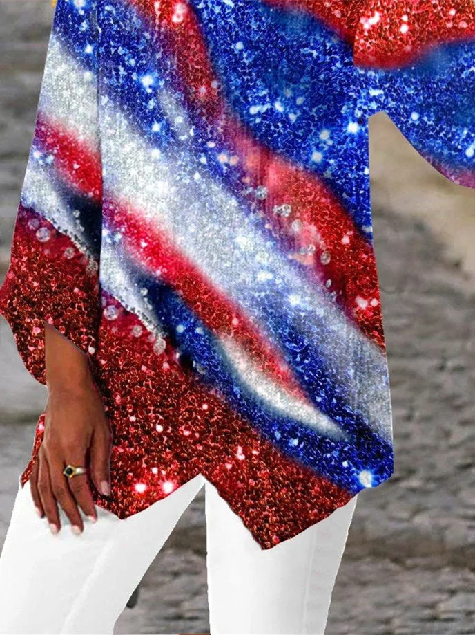 Women Asymmetrical 3/4 Sleeve Scoop Neck Gradient Printed Top