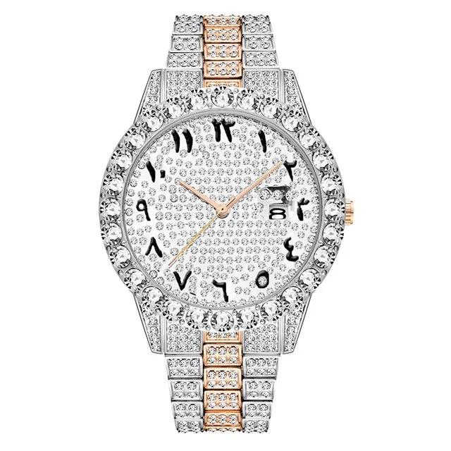 Iced Out Waterproof Arabic Numerals Quartz Men Watches-VESSFUL