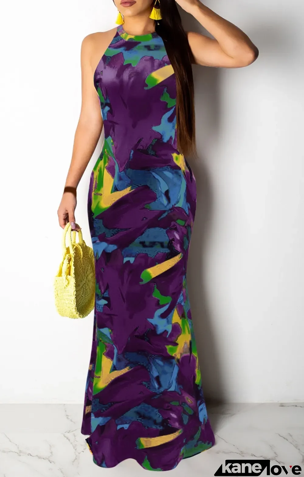 Summer Sexy multicolor print sleeveless bodycon maxi dress