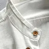 Gioiacombo&trade; Camicia da uomo a maniche lunghe in cotone e lino casual retr&ograve;