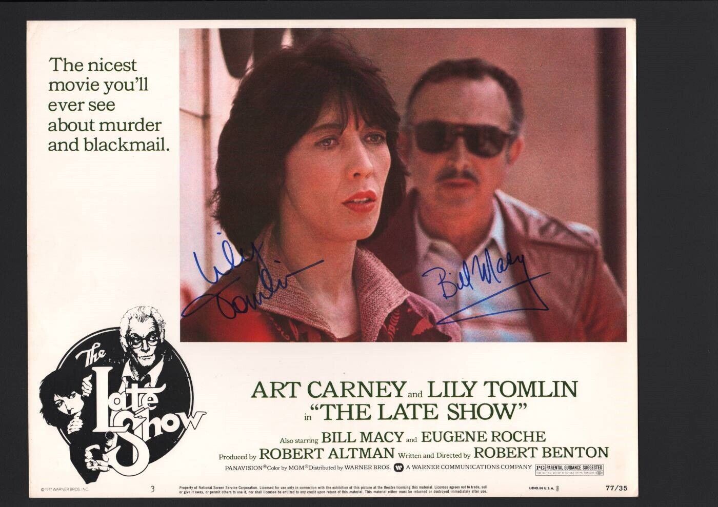 Lily Tomlin and Bill Macy - Signed Autograph Lobby Card - The Late Show