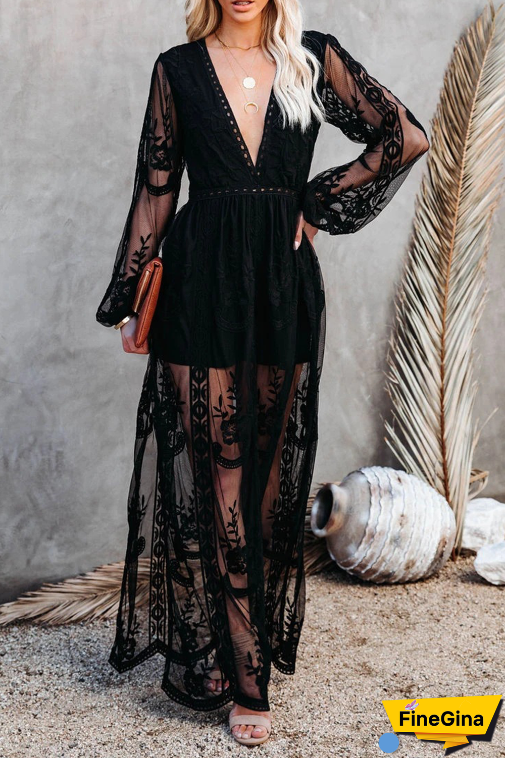 Casual Solid Lace V Neck Lace Dress Dresses(3 Colors)