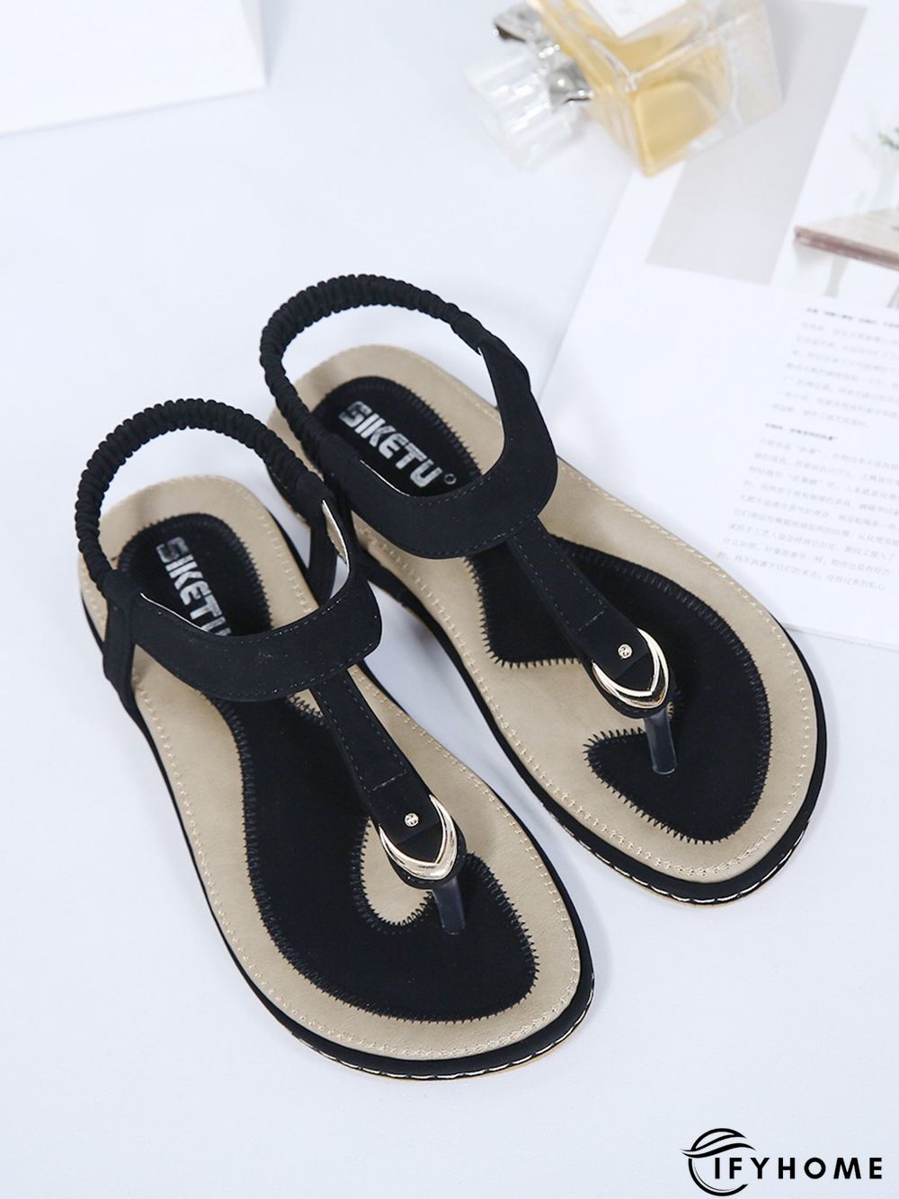 Women's Beach Metal Buckle Trim Flip-On Sandals | IFYHOME