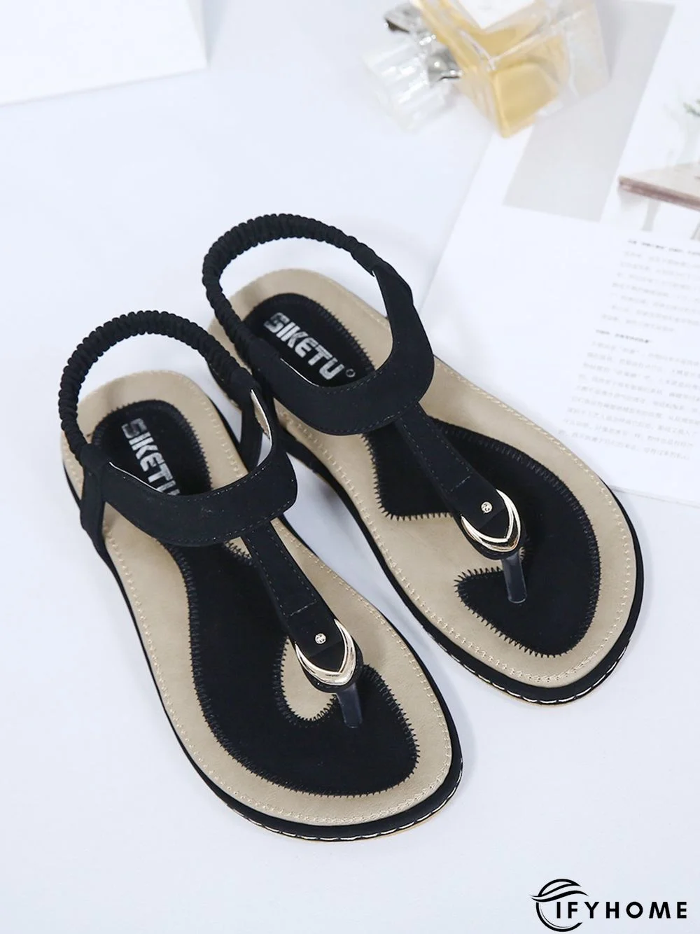 Women's Beach Metal Buckle Trim Flip-On Sandals | IFYHOME