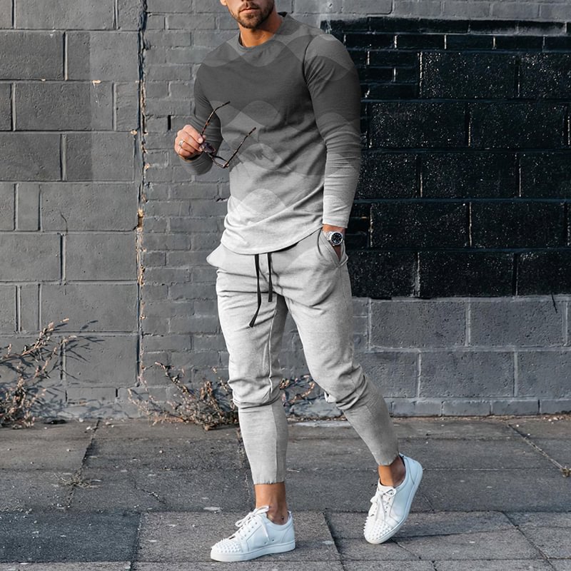 Men's Abstract Gradient Color Long Sleeve  T-Shirt And Pants  Co-Ord