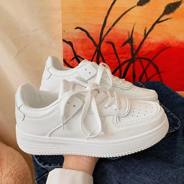Breakj Breakj New Board Shoes Korean Version Of The Hong Kong Style Retro White Tie With Thick-Soled College Wind Sports Small White Shoes Women