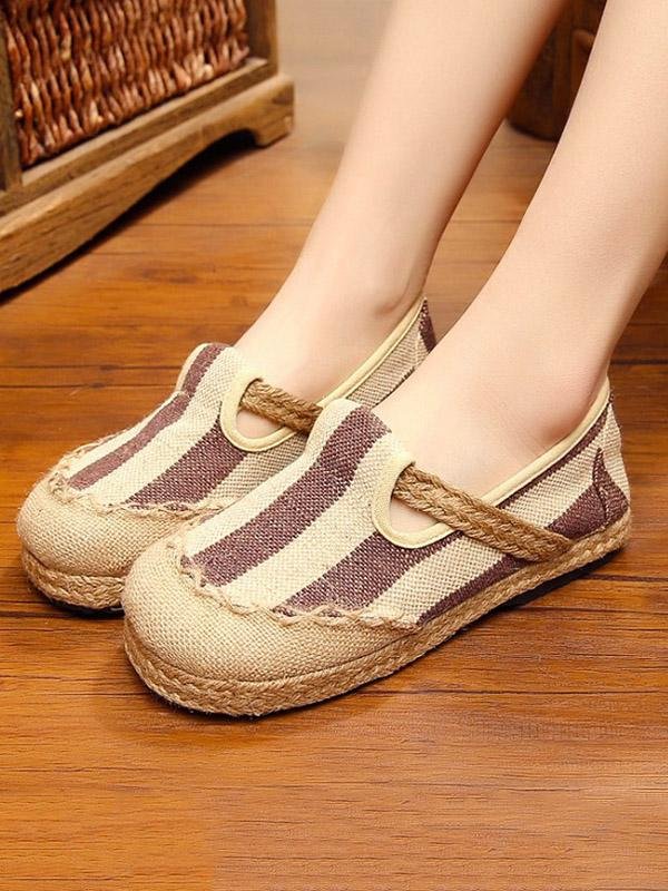 Linen Stripes Straw Shoes