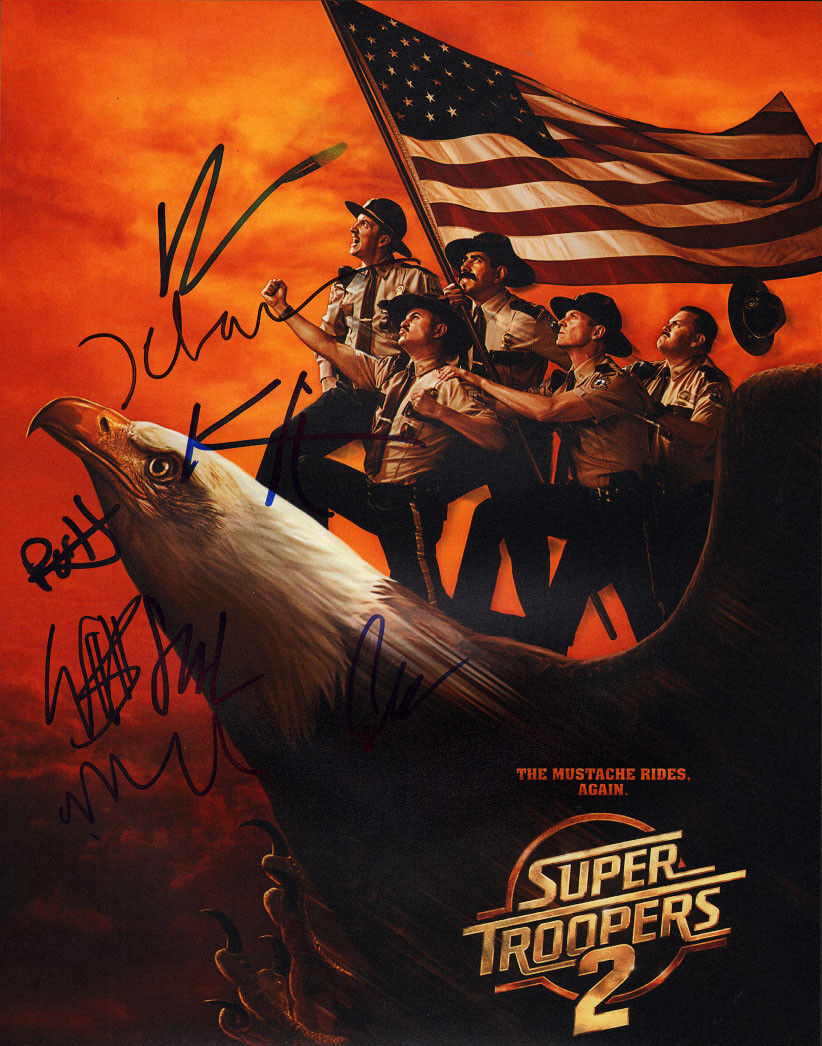 ~~ SUPER TROOPERS 2 Cast (x8) Authentic Hand-Signed BROKEN LIZARD 11x14 Photo Poster painting D~