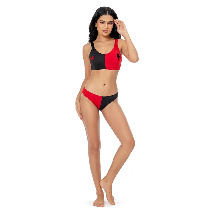 Harley Quinn/Harleen Quinzel Swimsuit Cosplay Costume Two-Piece Swimwear Outfits Halloween Carnival Suit