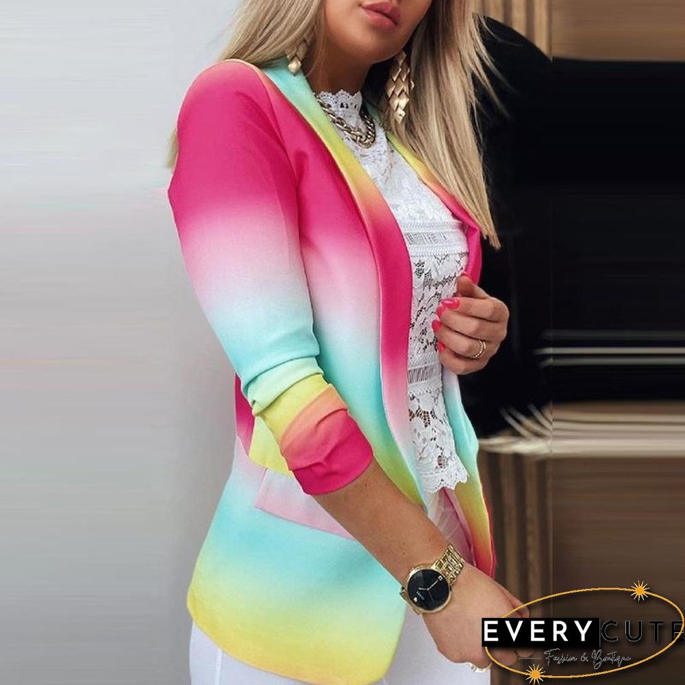 Fashion Color Block Plain Slim Suit Coat