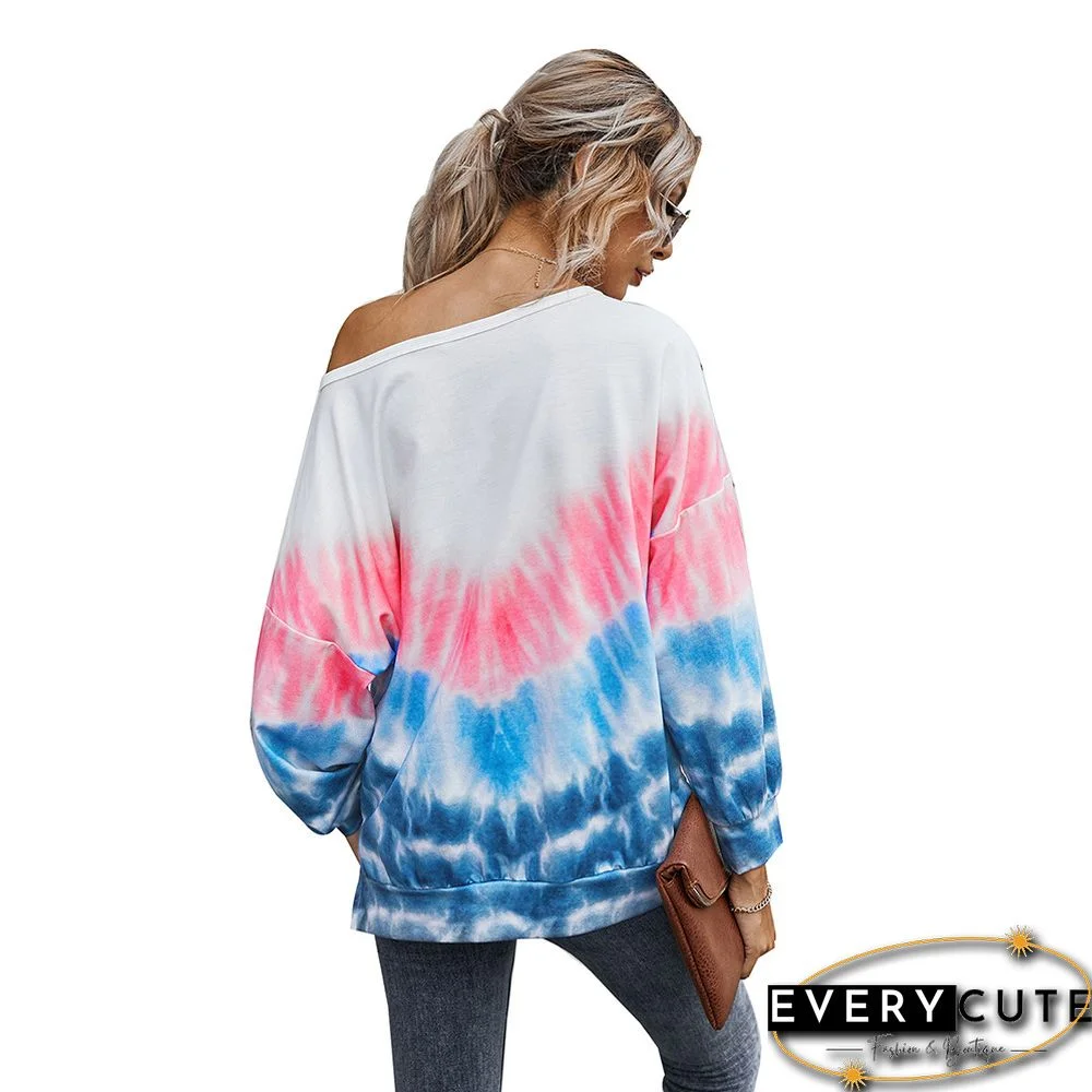 Pink Color Block Tie Dye Long Sleeve Sweatshirt