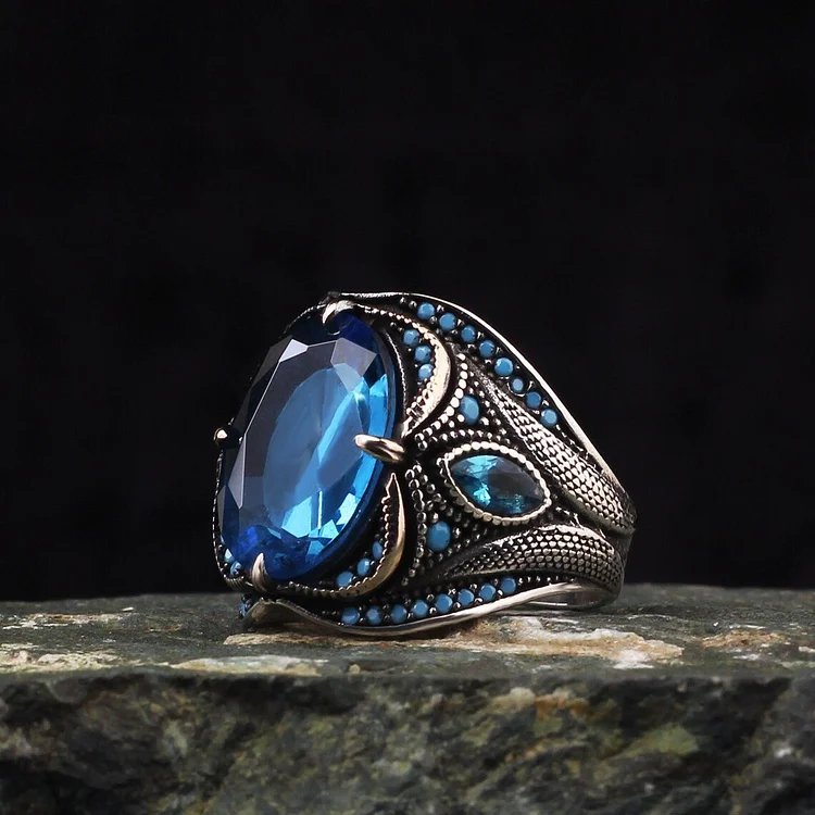 925 Intricate Pattern Sapphire Ring