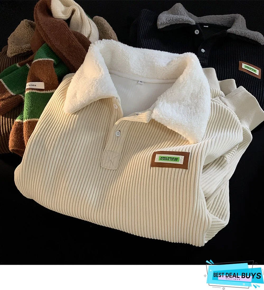 Fleece-Lined Thickened Lamb Wool Coat For Men