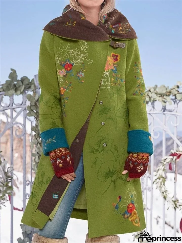 Vintage Floral Button Long Sleeve Coat