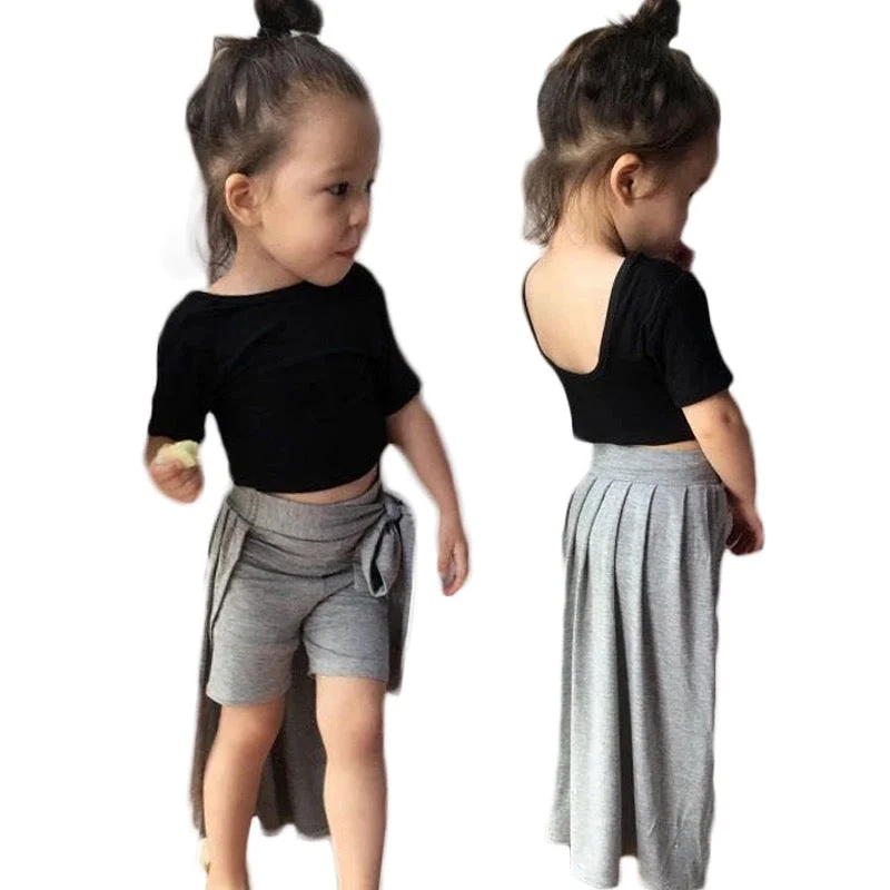 Baby Kid Girls Black Shirt Grey Skirt Clothes