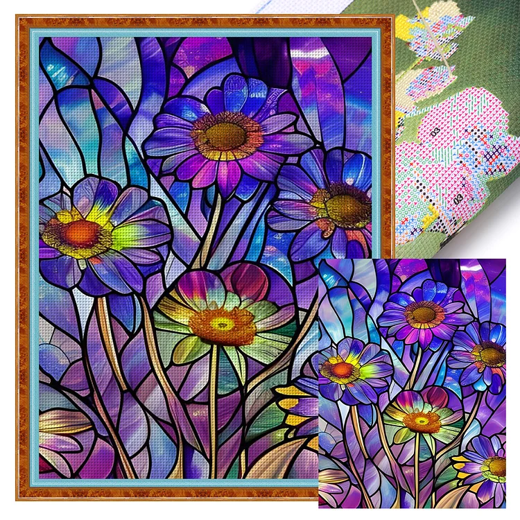 Glass Art - Purple Chrysanthemum 11CT Stamped Cross Stitch 40*55CM