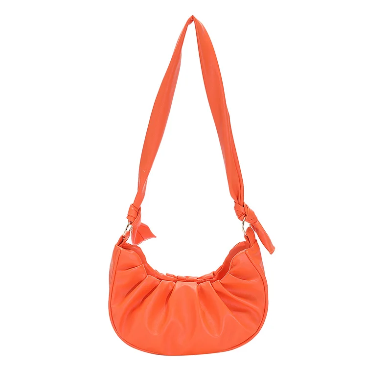 Fashion Women Underarm Bags Solid Color Hobos Female PU Cloud Pleated Clutch-Annaletters