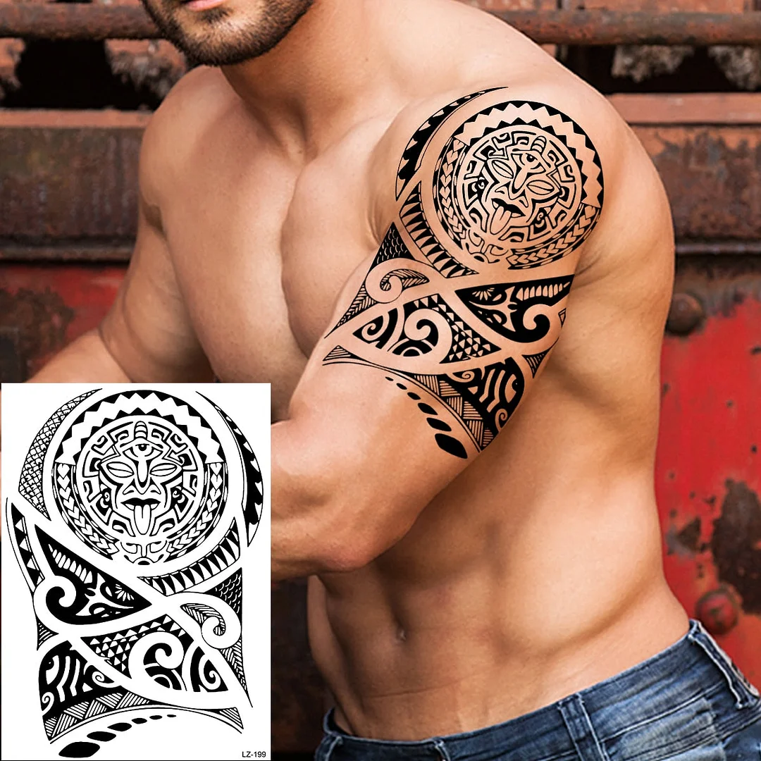Black Spartan Warrior Temporary Tattoos For Men Adults Realistic Lion Tiger Maori Knight Fake Tattoo Sticker Chest Tatoos 3D