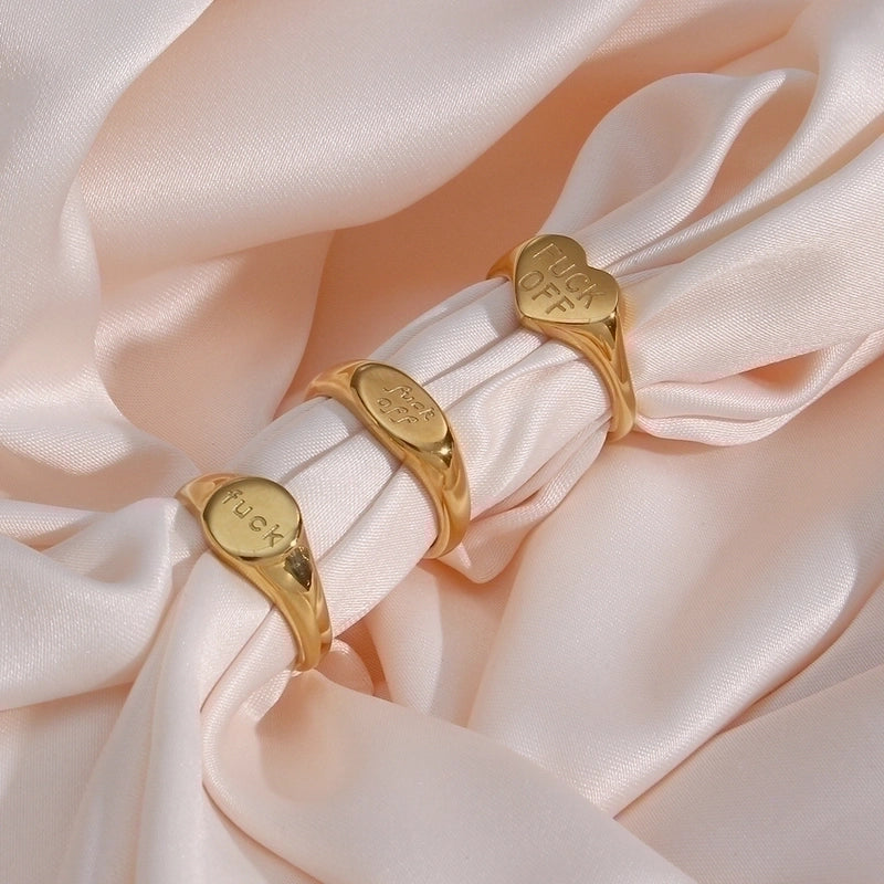 Fashion Letter 304 Stainless Steel No Inlaid 18K Gold Plated Rings