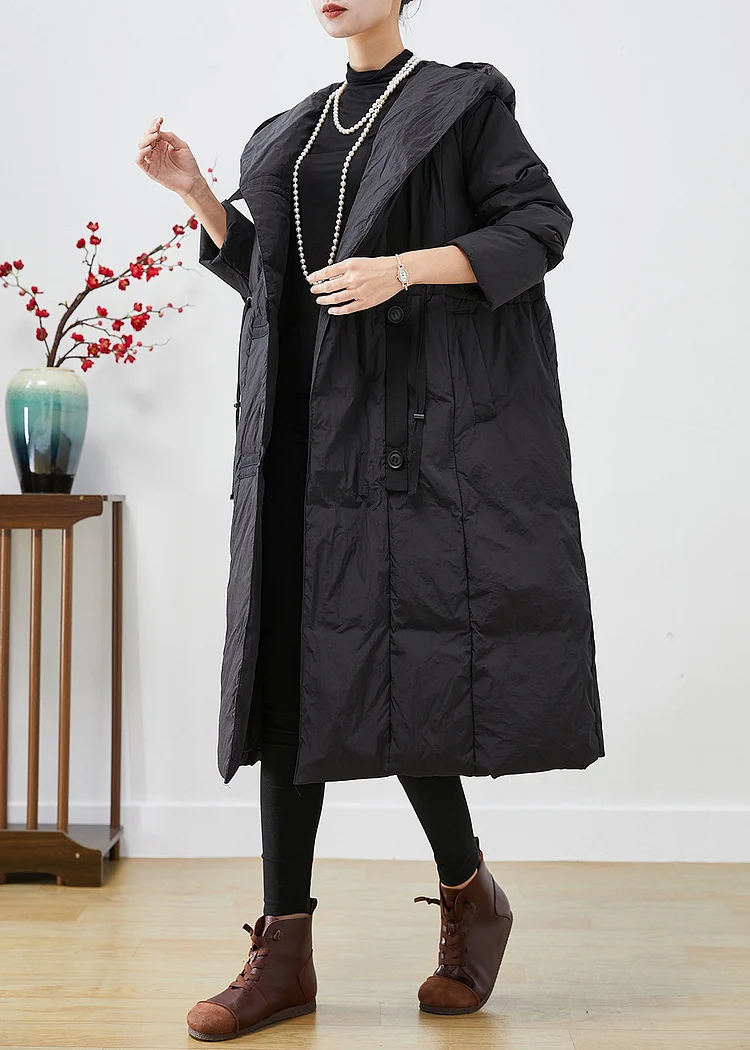 Plus Size Black Oversized Patchwork Duck Down Jacket In Winter