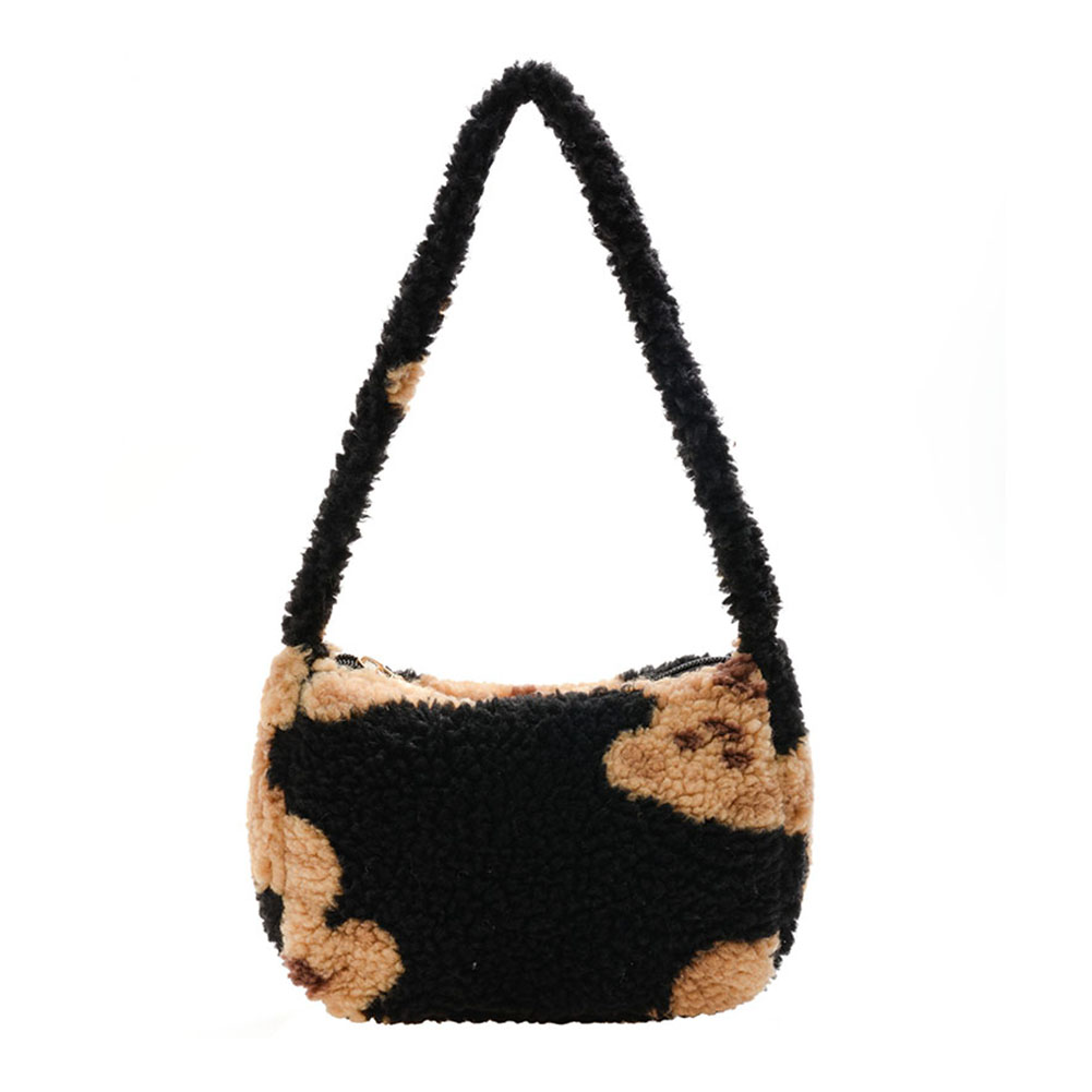 

Cartoon Woollen Bear Print Underarm Handbag Top-handle Tote Bag Purse, Black, 501 Original