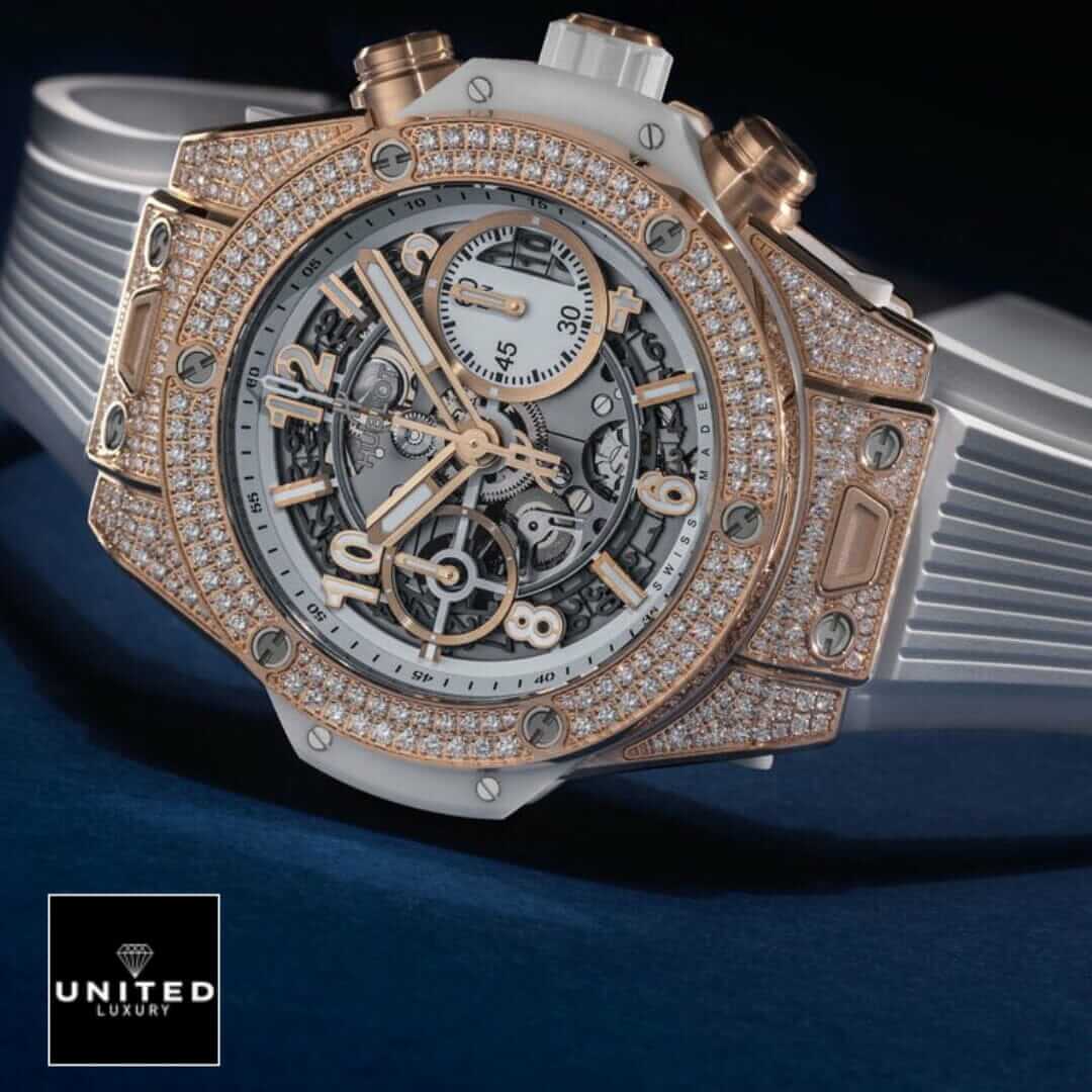 Hublot Big Bang Rose Gold Diamond Bezel Replica white background