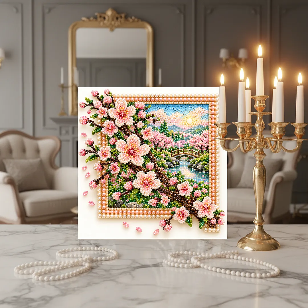 Framed Pearl Painting Kit Sakura Floral 11.81x11.81in