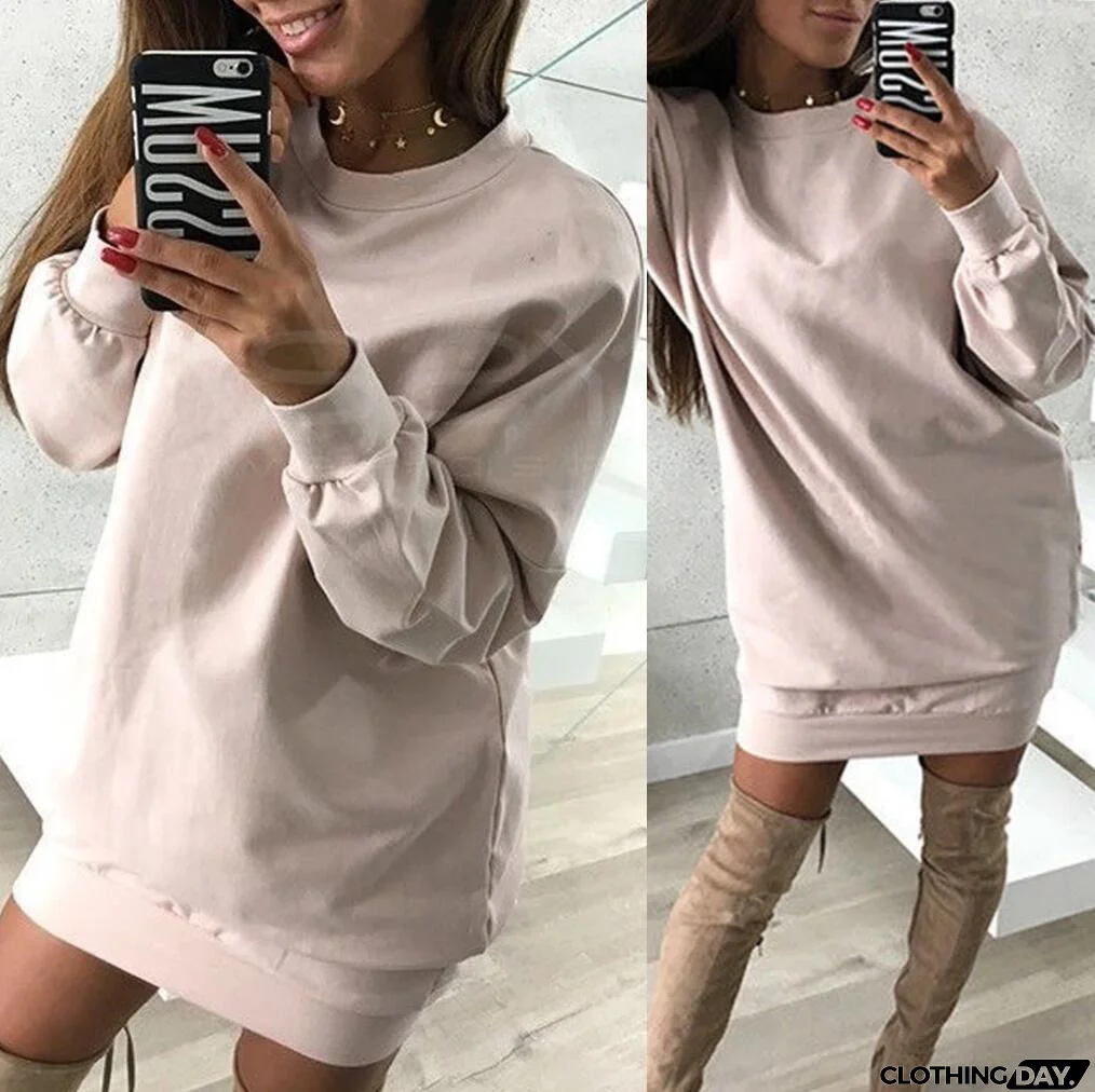 Crew Neck Long Sleeve Loose Sweatshirt Dress