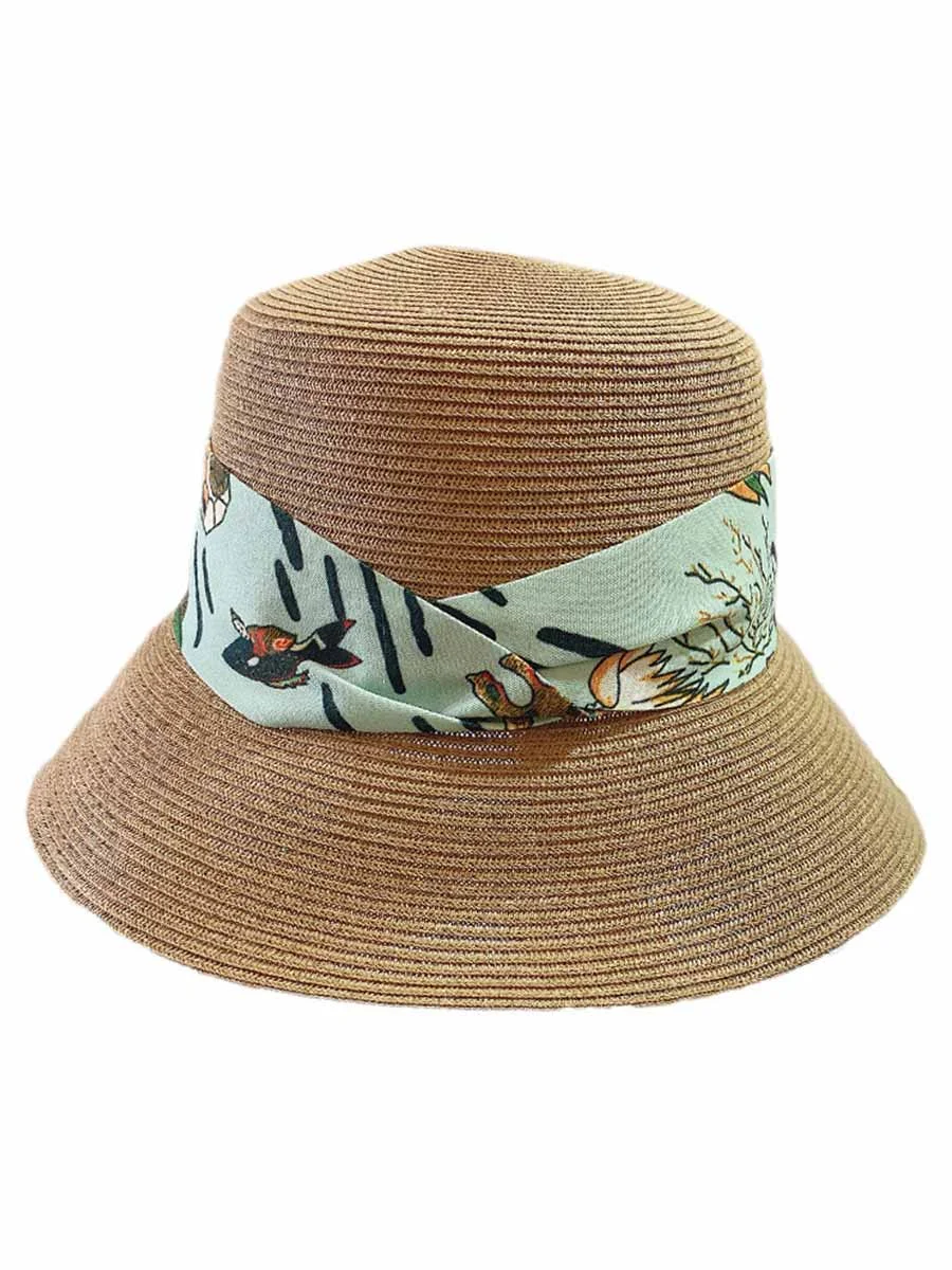 Women's Sun Straw Hats UV Protection Hats UPF 50 with Mermaid Strap