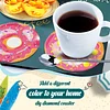 8pcs Cartoon DIY Diamond Painting Wooden Coasters Art Kits with Holder (Donut)
