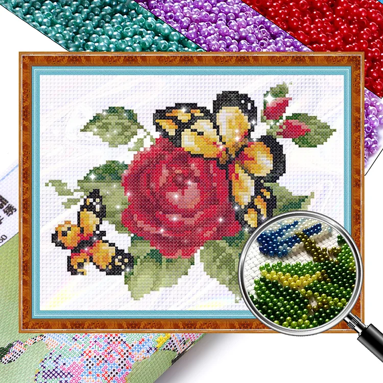 【Bead embroidery】 Rose Butterfly (27*21cm) 9CT Stamped Cross Stitch gbfke