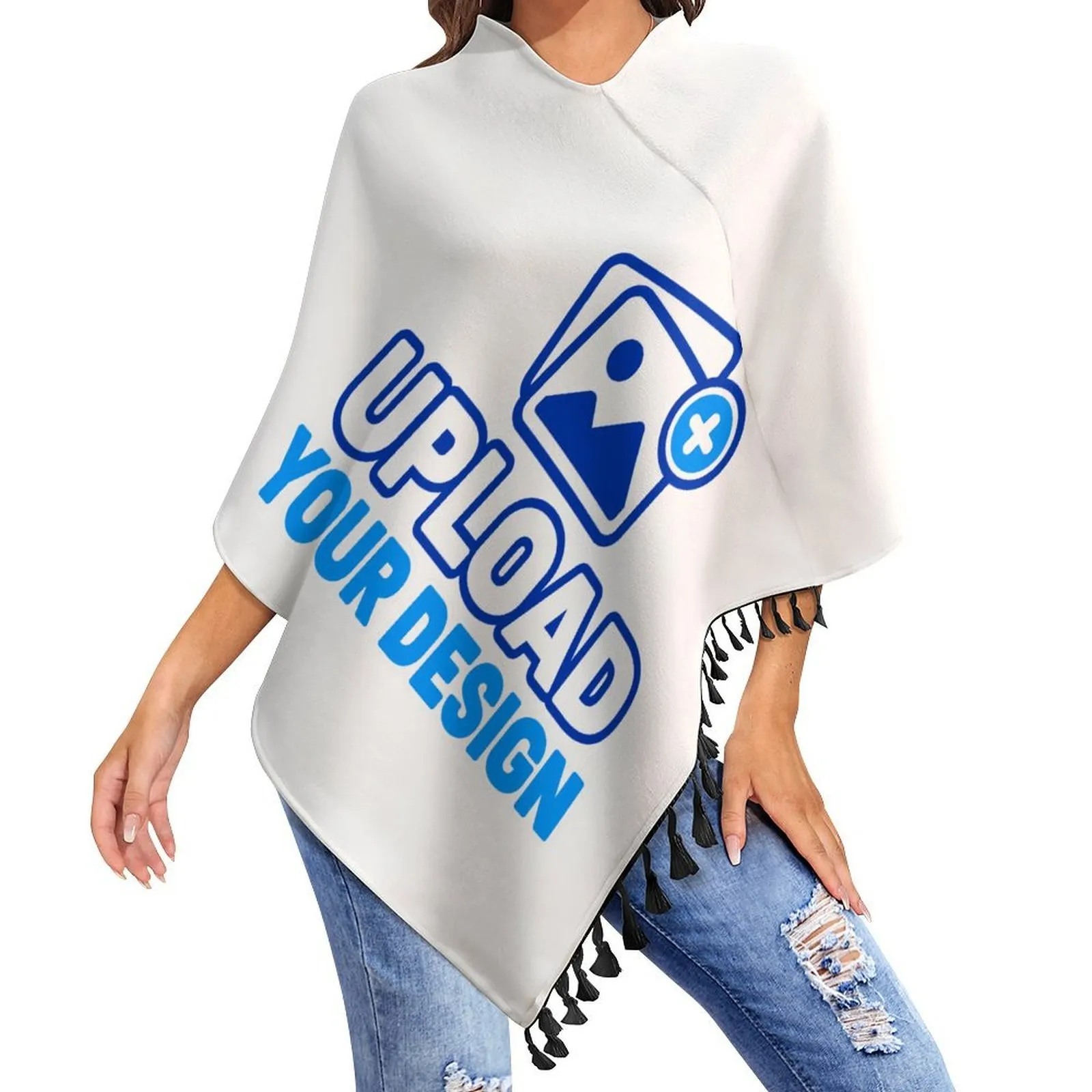 Fringe-Trim Knit Poncho &ndash; personalized print product image