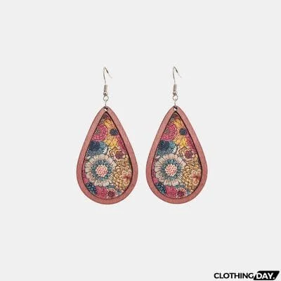 Floral Wood Teardrop Earrings