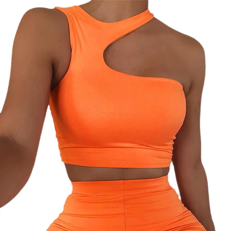 Churchf Churchf Summer Hot Style Women's New Sexy Shoulder Irregular Short Sports Vest Bottom Top