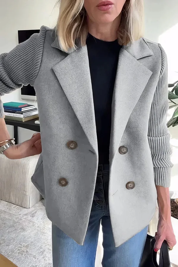 Fashion Lapel Stitching Long Sleeve Casual Button Loose Coat