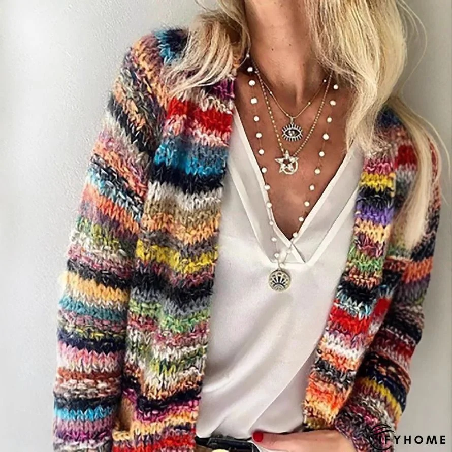 Striped Casual Knitted Cardigan | IFYHOME