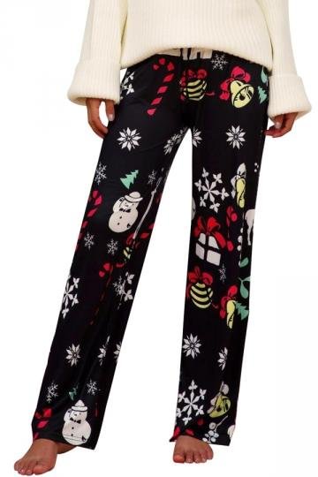 Womens Snowman Christmas Lounge Pants Black-elleschic