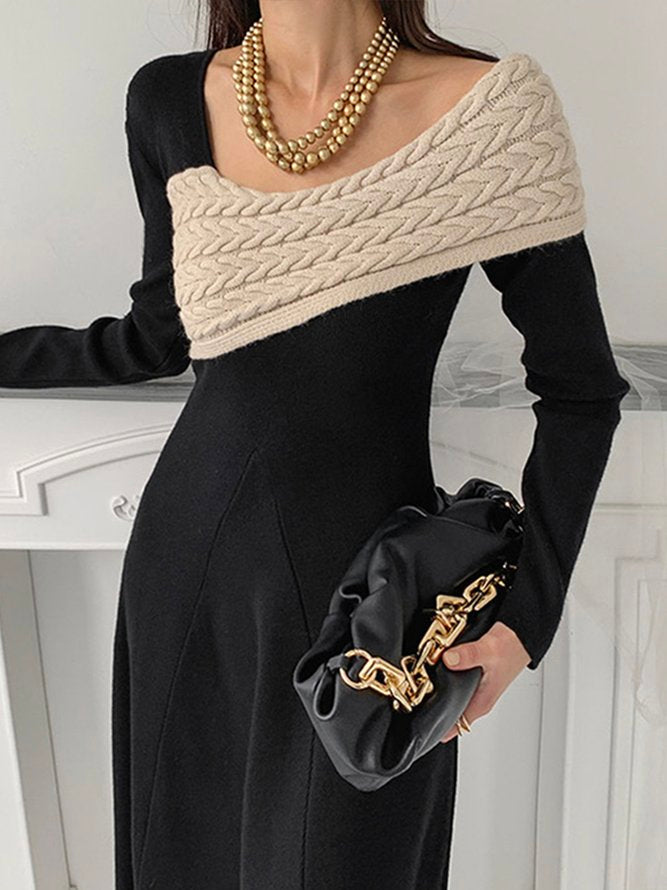 Chic Long Sleeve Black Midi Dress